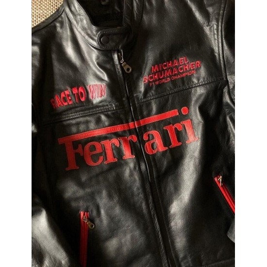 Men's Ferrari Black Motorcycle Leather Moto Racer Jacket