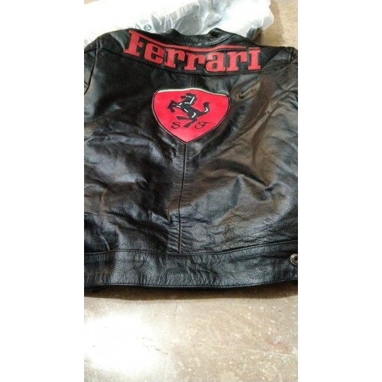 Men's Ferrari Black Motorcycle Leather Moto Racer Jacket