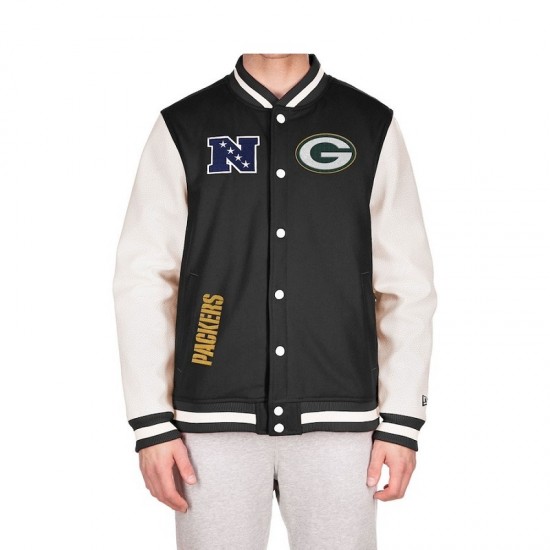 Men's Green Bay Packers New Era Black Third Down Varsity Full-Snap Jacket