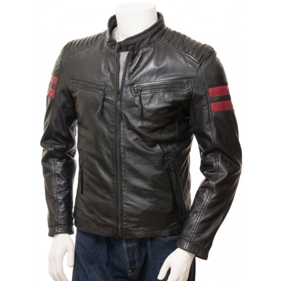 Men's Iconic Cafe Racer Sporty Leather Biker Jacket