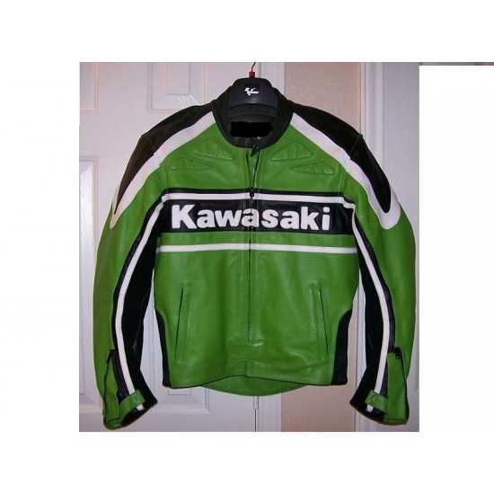 Men's Kawasaki Motorcycle Leather Moto Racer Jacket