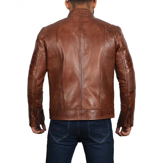 Men's Light Brown Genuine Lambskin Motorcycle Leather Jacket