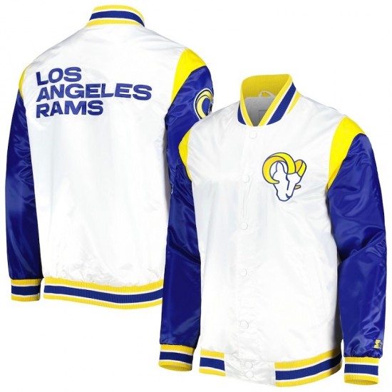 Men's Los Angeles Rams Starter Royal Midfield Satin White Varsity Jacket