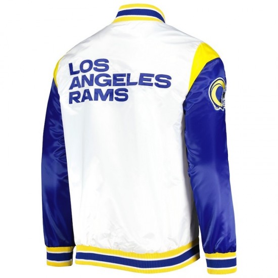 Men's Los Angeles Rams Starter Royal Midfield Satin White Varsity Jacket