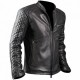 Men's Motorcycle Diamond Cafe Racer Black Genuine Leather Jacket