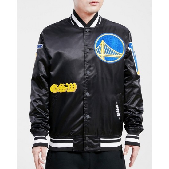 Men's NBA Golden State Warriors Old English Satin Jacket