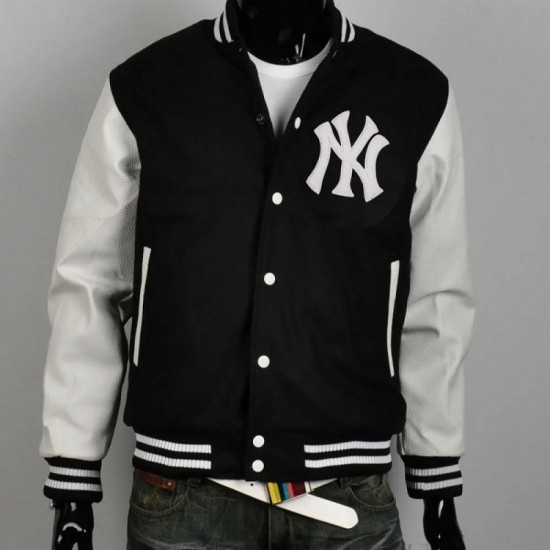 Men's New York Yankee Black And White Varsity Baseball Jacket