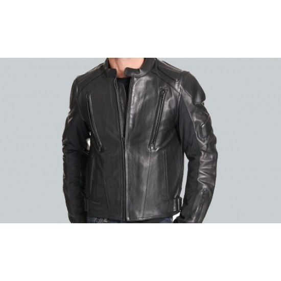 Men's Padded Black Leather Motorcycle Jacket