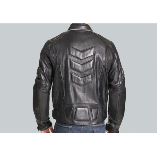 Men's Padded Black Leather Motorcycle Jacket