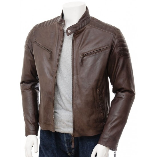 Men's Quilt Elegant Classic Real Leather Biker Jacket