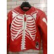 Men's Red Cowhide Fully Padded Red Skeleton Christmas Jacket