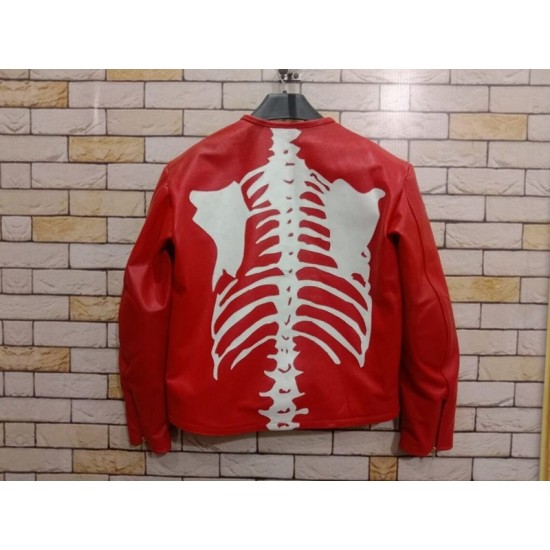 Men's Red Cowhide Fully Padded Red Skeleton Christmas Jacket