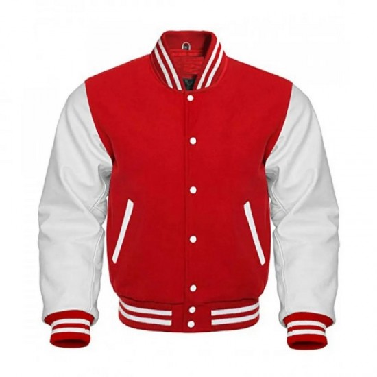 Men's Red and White College Bomber Jacket