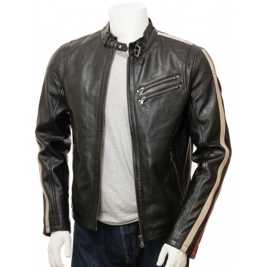 Men's Retro Cafe Racer Style Real Leather Biker Jacket