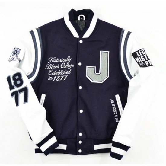 Men's Ribbed Cuff Button Down Stand Collar Varsity Jacket