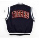 Men's Ribbed Cuff Button Down Stand Collar Varsity Jacket