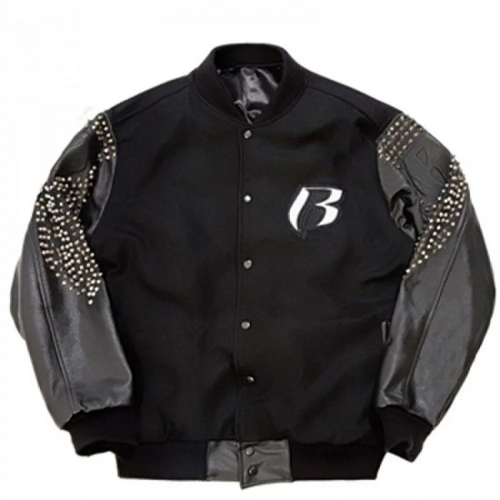 Men's Ruff Ryders Black Letterman Jacket