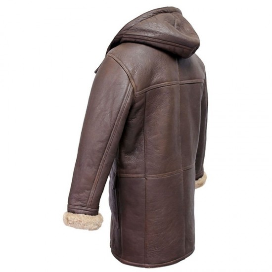 Men's Rufus Brown New Winter Real Shearling Sheepskin Leather Duffle Coat