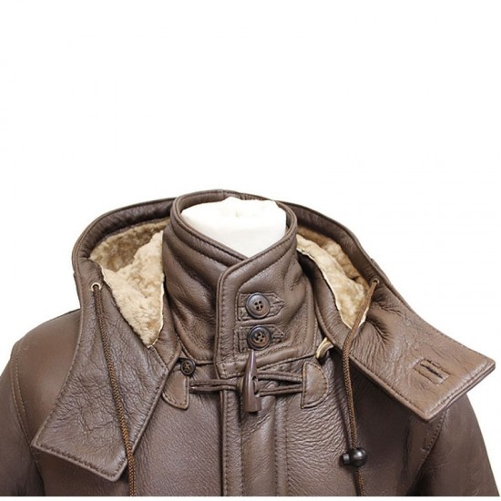 Men's Rufus Brown New Winter Real Shearling Sheepskin Leather Duffle Coat