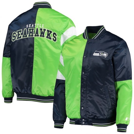 Men's Seattle Seahawks Starter College Green Leader Varsity Satin Jacket