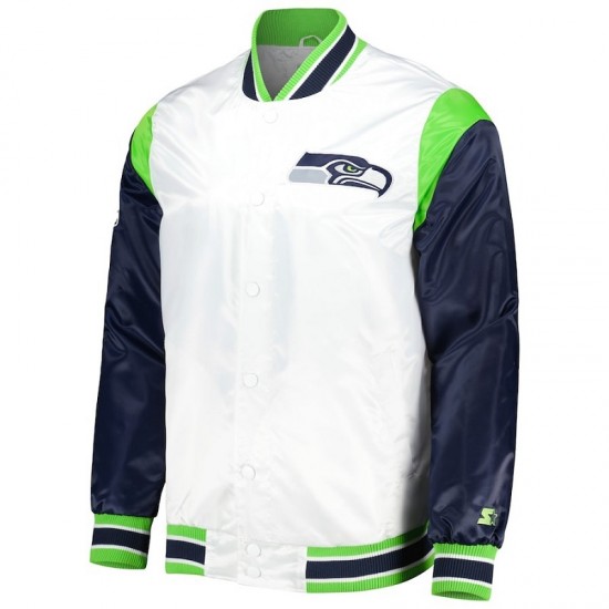 Men's Seattle Seahawks Starter White Throwback Varsity Satin Jacket