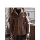 Men's Shearling Hooded Suede Leather Bomber Long Jacket Trench Coat