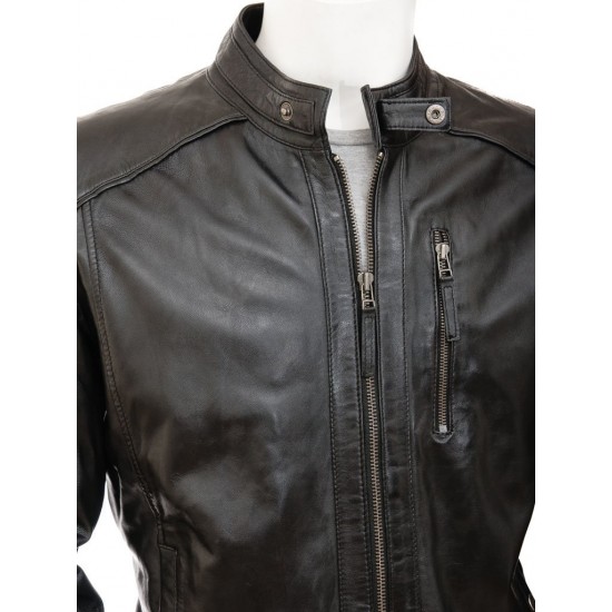 Men's Slim Stylish Cafe Racer Real Leather Biker Jacket