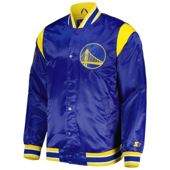 Men's Starter Royal Golden State Warriors Satin Varsity Jacket