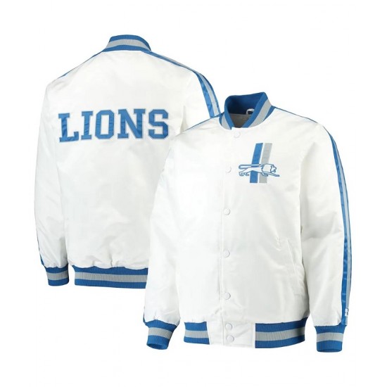 Men's Starter White Detroit Lions Throwback D-Line Varsity Full-Snap Jacket