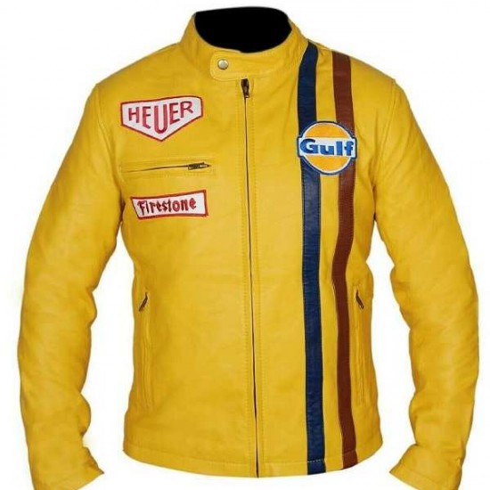 Men's Steve McQueen Le Mans Gulf Racing Yellow Leather Jacket