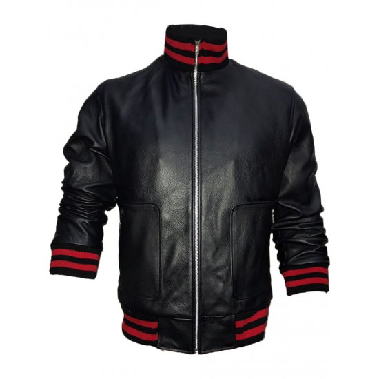 Men's Stylish Red And Black Stripes Leather Jacket