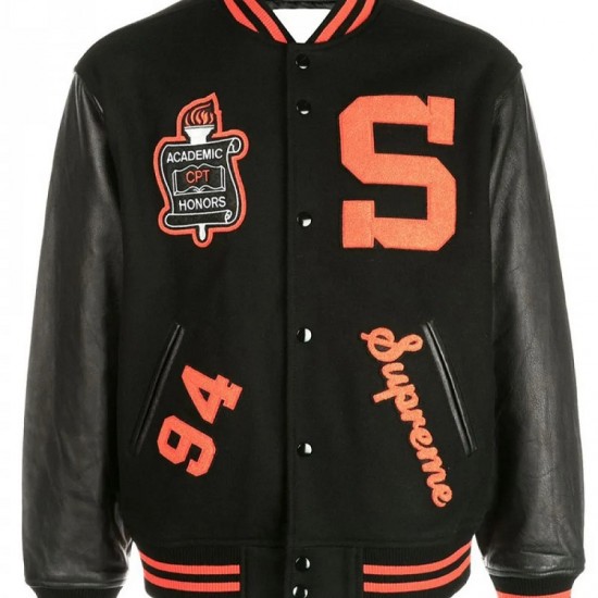 Men's Varsity Supreme Team S Black Letterman Jacket