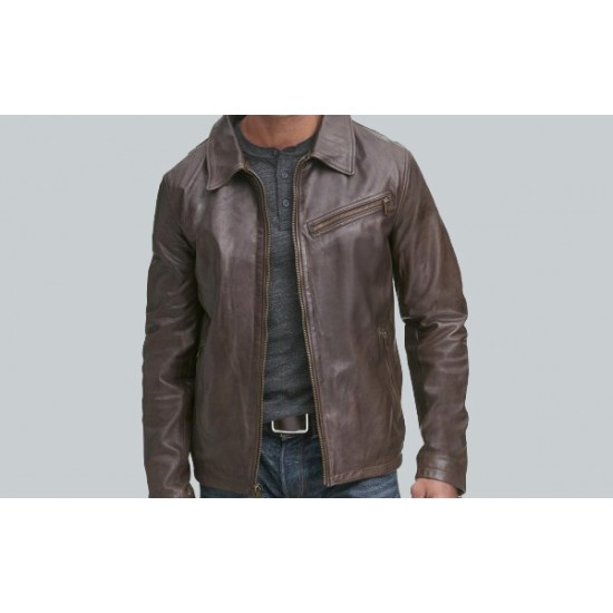 Men's Vintage Leather Shirt Collar Jacket