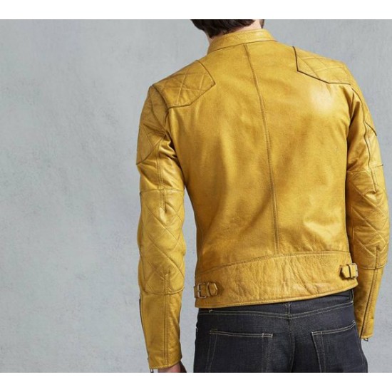 Men's Yellow Cafe Racer Leather Jacket