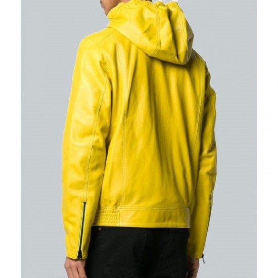 Men's Yellow Hooded Leather Jacket