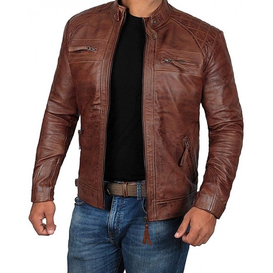 Mens - Cafe Racer Syle Real Lambskin Leather Jackets for Men