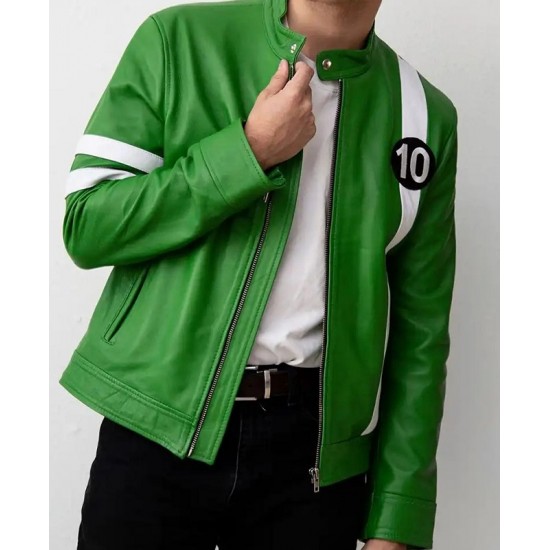 Mens Alien Green Ben 10 Leather Jacket