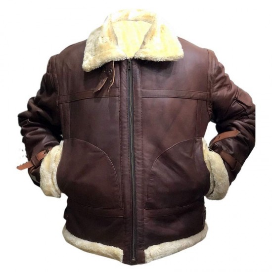 Mens Aviator B3 Sheepskin Brown Leather Bomber Jacket