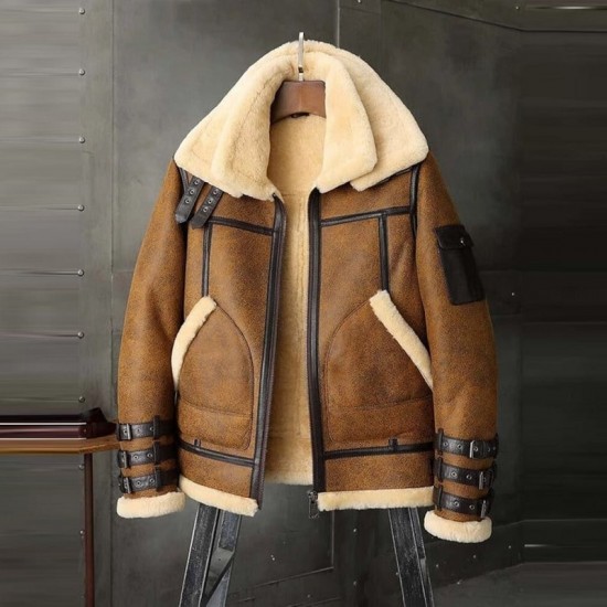 Mens B3 RAF Double Collar Flight Shearling Sheepskin Bomber Jacket