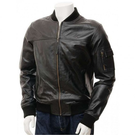 Mens Black And Dark Brown Classic Elegant Real Leather Bomber Jacket