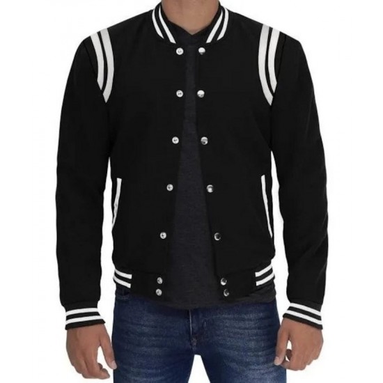 Mens Black Bomber White Stripes Jacket