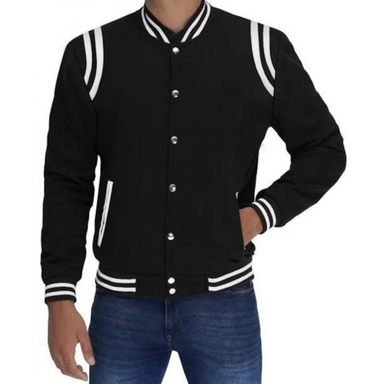 Mens Black Bomber White Stripes Jacket