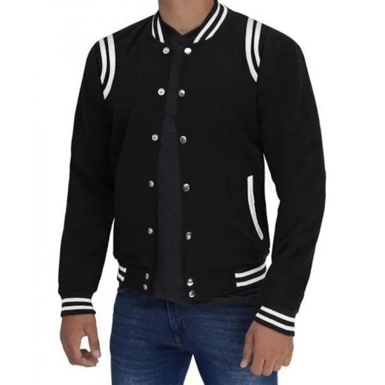 Mens Black Bomber White Stripes Jacket