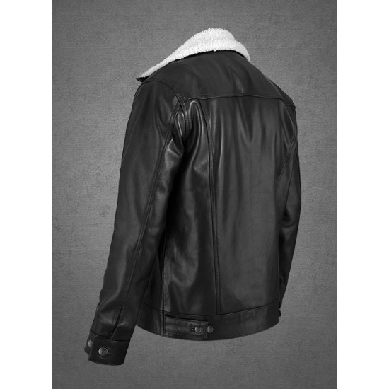 Mens Black Shearling Bomber Jacket