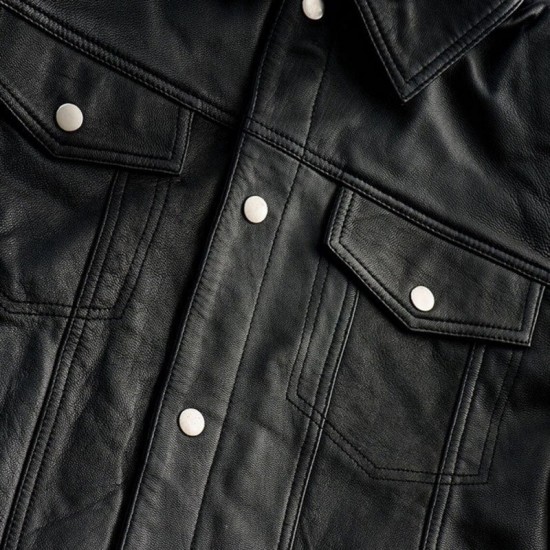 Mens Black Trucker Soft Leather Lambskin Winter Jacket