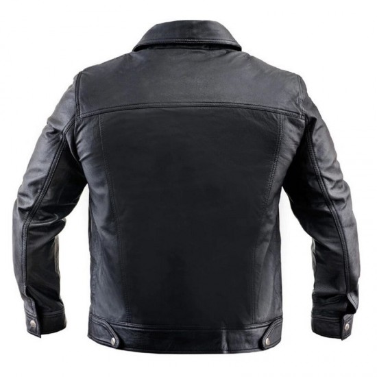 Mens Black Trucker Soft Leather Lambskin Winter Jacket