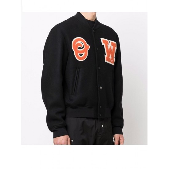 Mens Black W logo patch varsity jacket