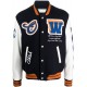 Mens Black With White W logo patch varsity jacket