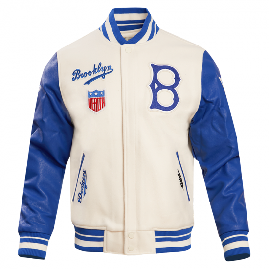 Mens Brooklyn Dodgers Retro Classic Off White Wool Varsity Jacket