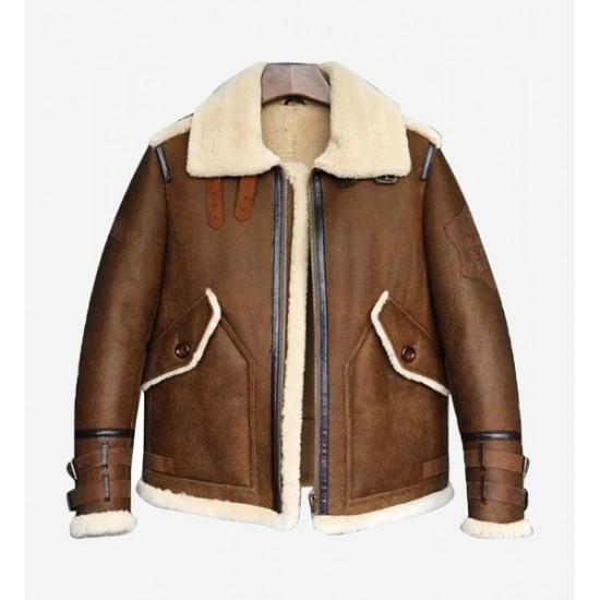 Mens Brown B3 B6 Sheepskin Shearling Bomber Jacket